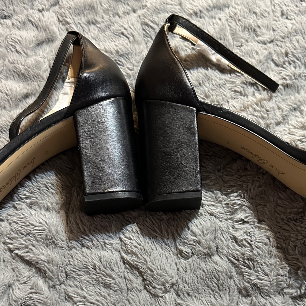 Sam Edelman Black Scalloped Ankle-Strap Block Heels - Picture 8 of 8